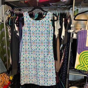 Colorful Geometric Design Scoop Neck Sleeveless Mini Dress with Pockets